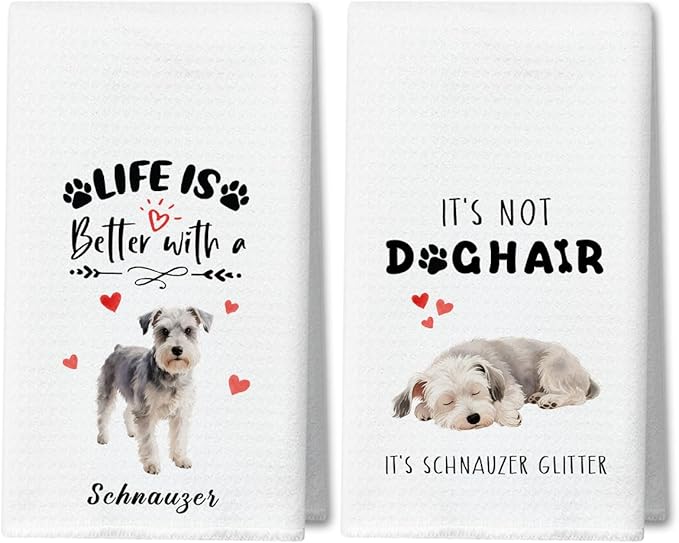 WwongxianB Schnauzer Kitchen Towels Decorative Set of 2, Funny Tea Towel Hand Towels Highly Absorbent Soft Dish Cloths 16x24 Inches, Bathroom Dining Room Decor, Schnauzer Gifts for Dog Lovers -13