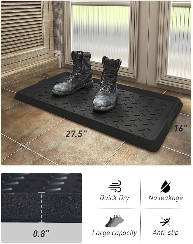 SUPENUIN 2PC Boot-Tray Heavy Duty Rubber Mat with Lip Waterproof Shoe Mat Tray for Entryway Indoor Outdoor Multi Use Catch All Trays Entryway Shoe Cleaning Boot Storage 16x27.5 Inches