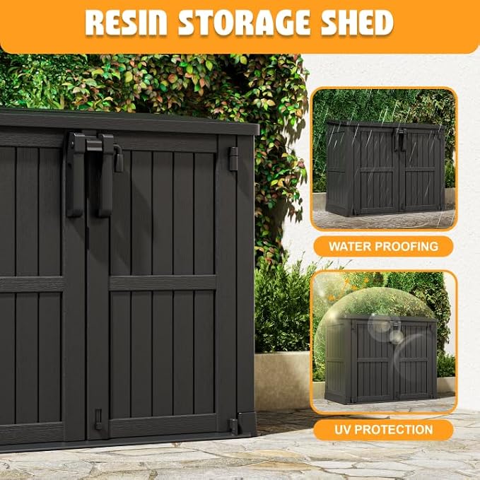 LHBcraft Outdoor Storage Cabinet 37 Cu Ft with Lockable Doors, Portable Horizontal Resin Storage Shed -Easy to Assemble, Waterproof Outdoor Storage Box for Backyards,Patios Black
