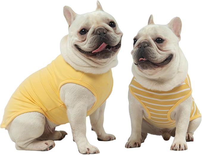 MIHACHI Dog Shirts Cotton Striped T-Shirt, Summer Pet Clothes for Small Dogs, 2-Pack Soft Puppy Apparel Cat Tee, Sleeveless Lightweight, Quick Dry, Breathable,Stretchy, Yellow M