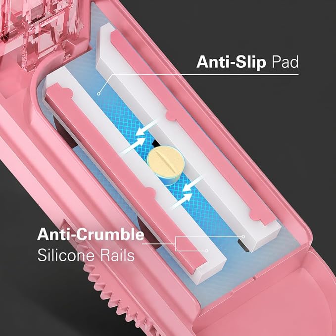 ONE PIX Pill Cutter Splitter for Small and Tiny Pills, Multiple Pill Splitter with Centering Device & Hidden Blade, Adjustable Tablet Cutter for Large Pills, Seniors, Pets, Pink