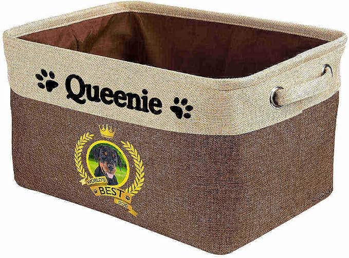 Custom Name Collapsible Dog Toy Storage Basket Bin World's Best Dog Puppy Doberman Foldable Pet Toy Box Closet Shelf Baskets Organizer for Bedroom Home Dog Cat with Handles Brown