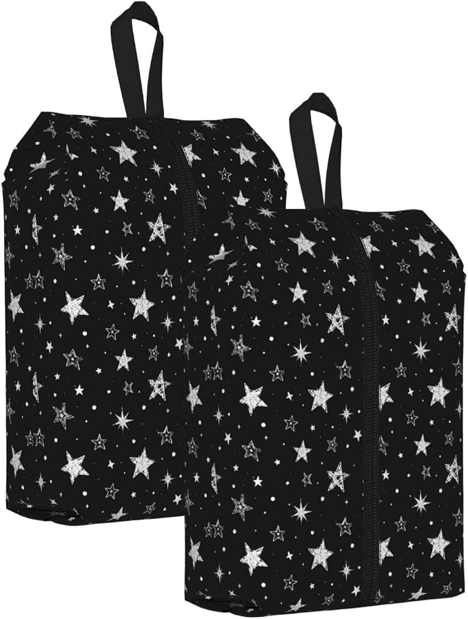 Cute Doodle Stars Travel Shoe Bag for Men & Women, Waterproof Shoe Storage Organizer with Zipper, Portable Shoe Pouch for Sneakers, Heels, Sandals, Gym & Travel Luggage 2PCS