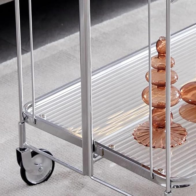 Folding Bar Cart with Wheels & Handle - Home Serving Trolley for Coffee, Tea Drinks Rolling Beverage Storage Kitchen Party (Gray)
