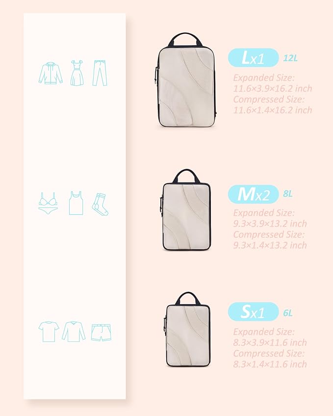 BAGSMART Compression Packing Cubes for Travel | Lightweight suitcase organizers bag set, space-saving double zipper expansion for carry-on luggage & travel organization