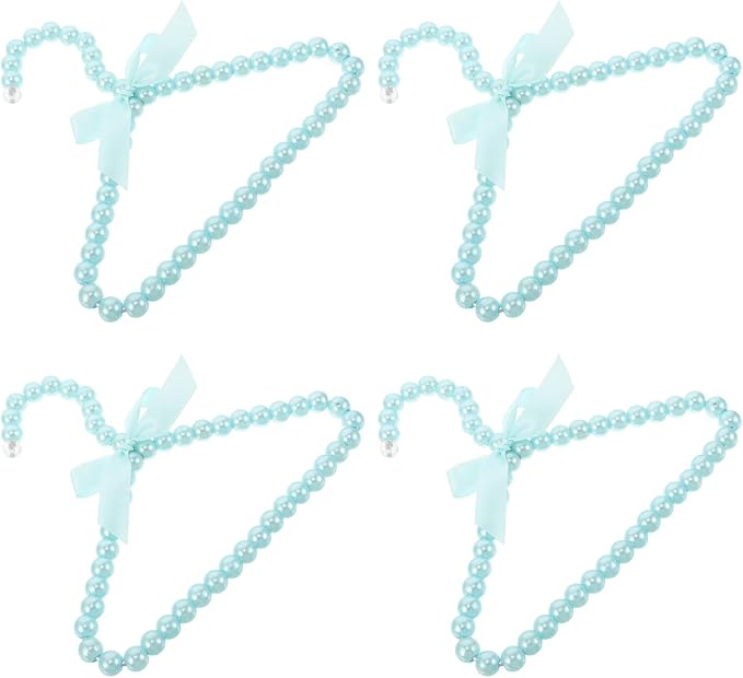 4pcs Pet Clothes Hanger 20cm Blue Pearl Bead Rack for Dog Clothing | Plastic and Iron Wire Build, Ribbon Detail, Organizing and Displaying Pet Outfits in Home or Grooming Salons