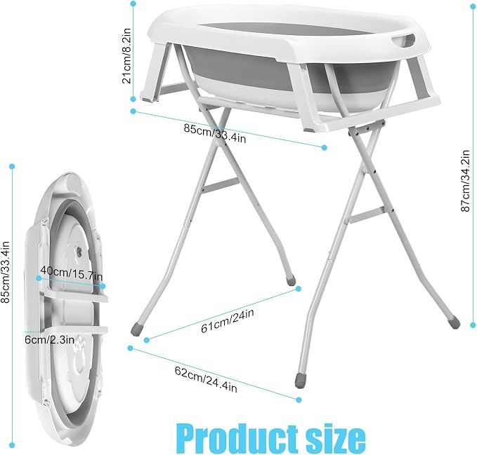 2-in-1 Foldable Dog Bathtub with Stand - Portable Dog Bath Tub for Small Medium Dogs up to 15kg, Adjustable Height Pet Bathing Station with Drain Hole&Storage Rack for Indoor Outdoor (White)