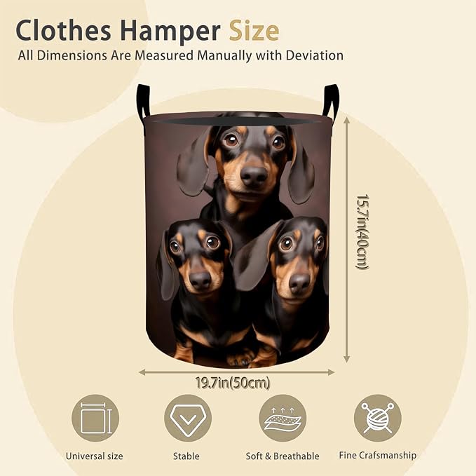 Dachshund Laundry Basket Hamper for Boys Girls Kids Adults, Foldable Waterproof Oxford Clothes Storage Bin, Dog Organizer for Bedroom Bathroom Room Decor 19.7"x15.8"