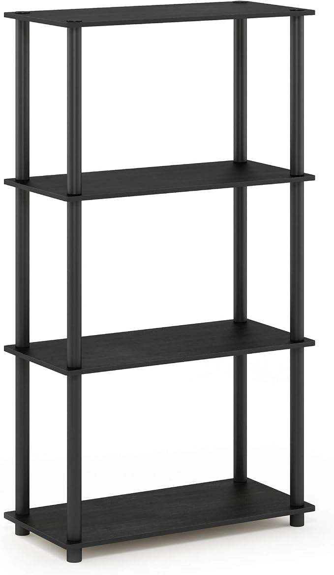 Furinno Turn-N-Tube Toolless 4-Tier Storage Shelves, Americano | Wide Open Frame Book Shelf, Corner Shelf, for Organization, Living Room, Garage, Home Office