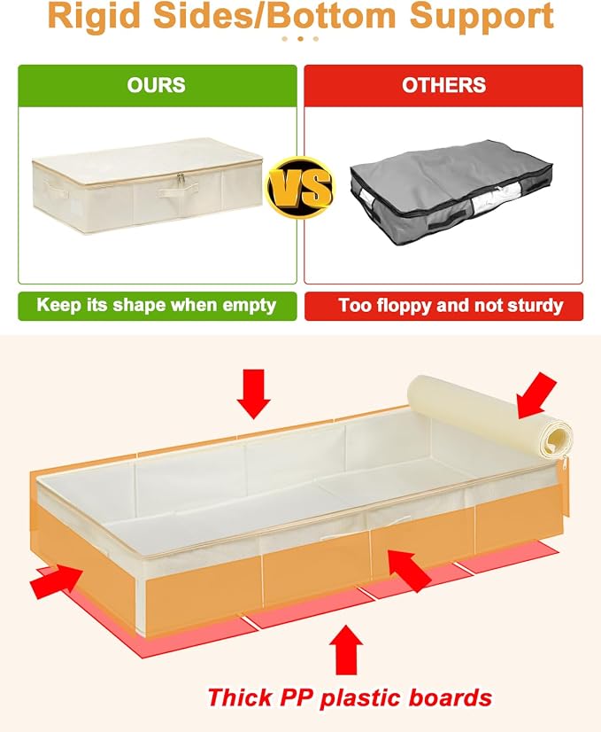punemi Sturdy Under Bed Storage Box, Wedding Dress, 3Pack, Beige | Rigid Sides & Bottom, 50L Large Capacity for Evening Gowns & Heirlooms, Ideal for Closet, Shelf & Cabinet Storage