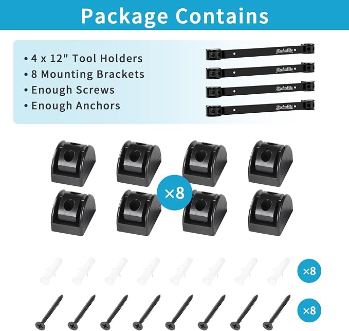 4 Pieces 12" Magnetic Tool Holder Strip, Black Magnet Bar, Metal Tool Organizer Rack for Garage Organization, Easy To Install in Workshop, Mounting Screws Included