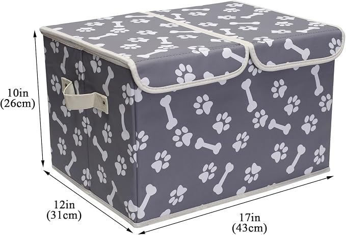 Large Storage Boxes - Large Linen Fabric Foldable Storage Cubes Bin Box Containers with Lid and Handles for Dog Apparel(Bone claw)