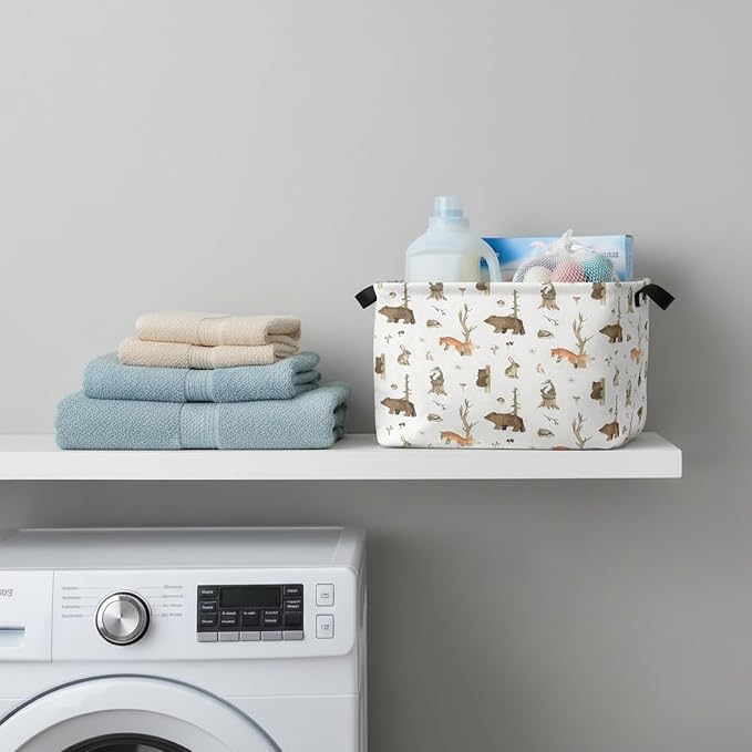 Kid Storage Basket Bear Deer Jungle Decor | Cute Nursery, Baby Toy Clothes Storage Bin, Playroom Bedroom Decor