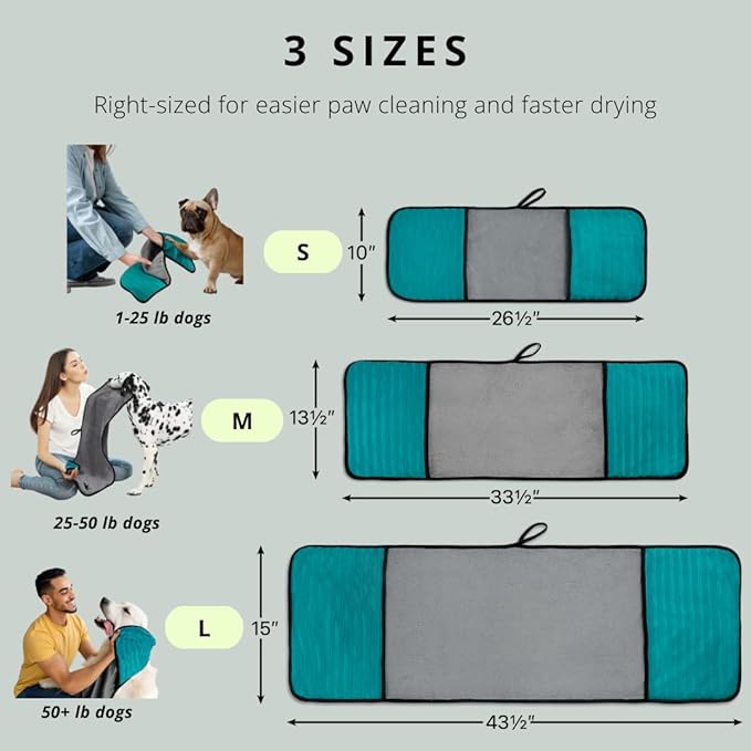 Microfiber Dog Towel & Paw Cleaner – Super Absorbent for Drying Dogs Large, Medium & Small, Quick Dry Pet Towels with Hand Pockets, Soft & Durable Puppy Towel, Machine Washable, Hanging Loop (Medium)