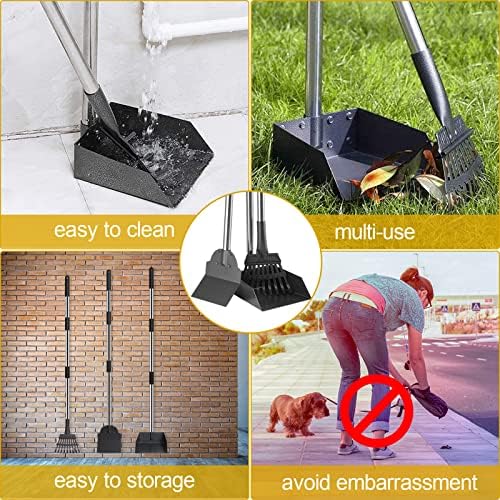 Niubya Pooper Scooper for Dogs, Metal Poop Scooper Tray and Rake Set with Adjustable Long Handle, Dog Pooper Scooper for Pet Waste Removal
