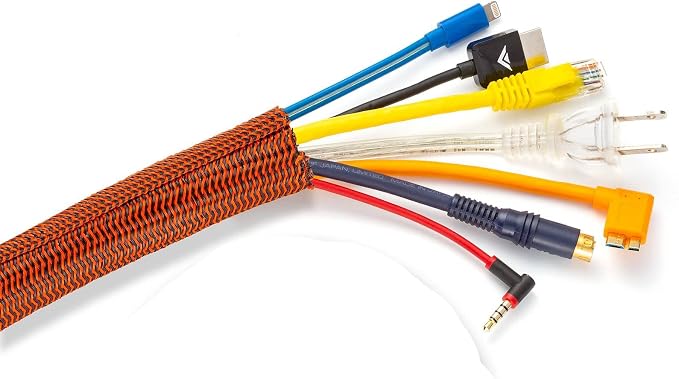 Maximm Cable Management Wire Loom 10ft 1/2 Inch Black and Orange Split Cord Protector