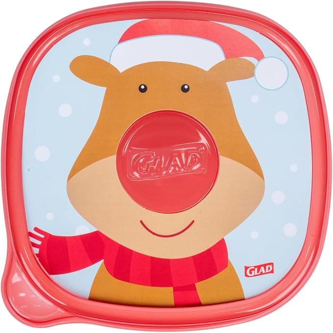 Glad GladWare Holiday Food Storage Containers, Large Square, 42 Oz, 3 Count | BPA-free plastic, reversible gift tags included, microwave, freezer, and dishwasher safe, 42 oz, gifting