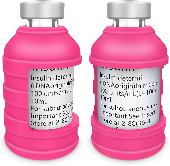MEDMAX Insulin Via Bottle Protector Case for Diabetic, Silicone Protective Sleeve Holder for Most 10ML Insulin Vials, 2 Pack (Short Magenta)