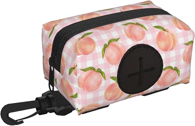Pink Peach Plaid Pet Waste Bag Dispenser 0.2L | Portable Dog Poop Holder Waste Bag With Zipper Park Doggy Walking Accessory