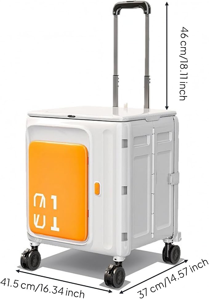 Folding Utility Cart with Lid Lightweight Foldable Rolling Crate Folding Cart with Lid for Picnic, White Gray