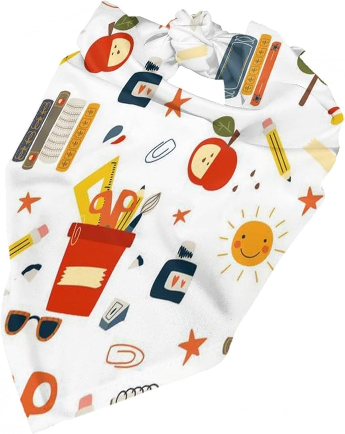 Teacher's Pet Dog Bandana,Funny Bandana Gift,Photo Prop Accessories for Dog Lovers Owner Gift,Triangle Reversible Fall Scarf, Adjustable (Back to School Season)