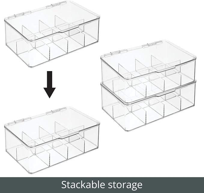 mDesign Plastic First Aid Kit Storage Box with Clear Top Lid for Bathroom, Kitchen, Cabinet, Closet, Drawer - Organizes Medicine, Ointments, Adhesive Bandages, Dental, 8 Divided Sections - Clear