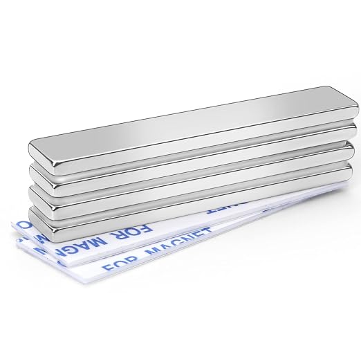 10Pcs Neodymium Magnets with Adhesive Backing 60x10x3mm Silver | Fridge Magnetic Strips Refrigerator Blocks Crafts Extra Super Sticky Bar for Science Experiments Classroom Craft Office