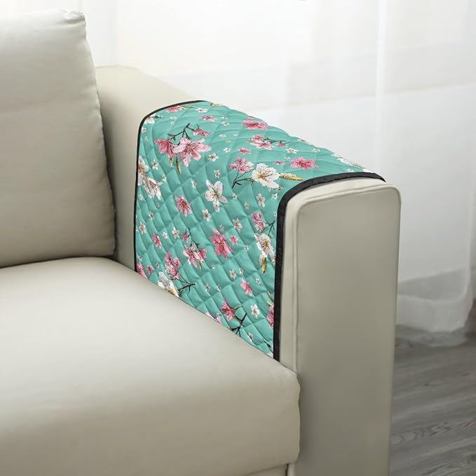 Floral Print Sofa Arm Covers Stretch Armrest Covers with Organizer Pockets Washable Couch Arm Cover Armchair Cover Anti-Slip Armrest Slipcovers Furniture Protector