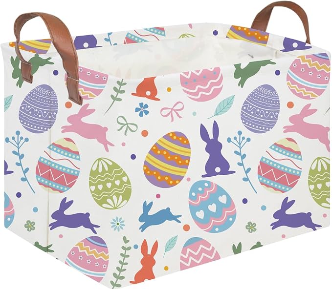 FXOLCSHE Rectangular Easter basketCollapsible waterproof storage box,Home Decor,Gift Baskets(Cute egg)