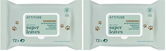 ATTITUDE Pet Grooming Wipes, Hypoallergenic Plant and Mineral-Based Ingredients, Vegan and Cruelty-Free Biodegradable Products, Unscented, 72 count (Pack of 2)
