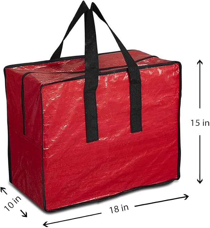 Christmas Ornaments Storage, Holiday Accessories Bag Tear-Proof Tarp 18 X 10 X 15 with Handles and Full Length Zipper (Red)