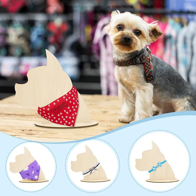 AHANDMAKER Dog Silhouette Display Stand, Wood Pet Bib Display Stands, Blank Wooden Dog Mannequin Scarf Holder Dog Bandanas Display Photography Props for Dog Accessory Craft Business Bib Bandana Scarf Store