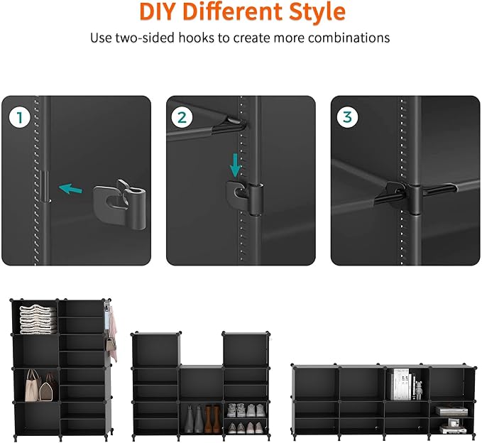 AWTATOS 8 Tiers Shoe Rack Organizer, 32 Pair Shoe Storage Cabinet, Black | DIY Stackbale Plastic Shoe Organizer Shelves for Closet Entryway Hallway Bedroom