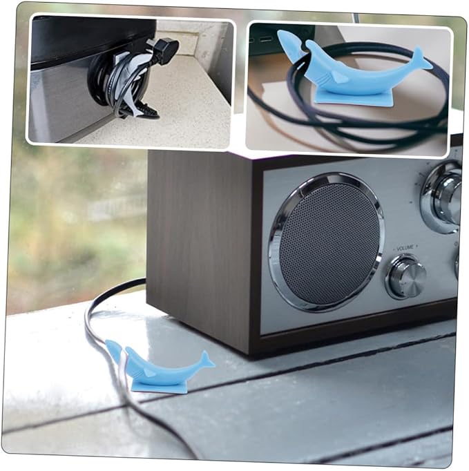 Veemoon 2pcs Silicone Cord Keeper Self-Adhesive Cable Organizer for Home Office and Kitchen Efficiently Manage Charging Cords and Wires Blue Gray