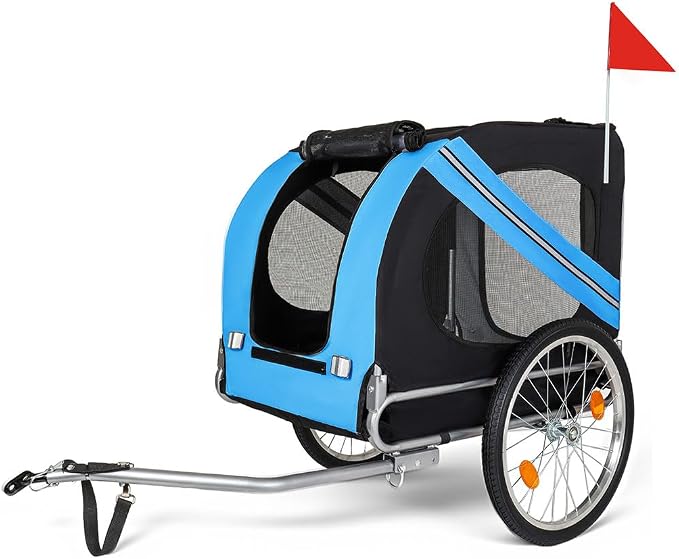 Dog Bike Trailer, Foldable Pet Bicycle Trailer with 20" Air-Filled Wheels, Universal Bike Hitch, Oxford Fabric & Steel Frame, Weather-Resistant Pet Carrier Cart for Small & Medium Dogs up to 66