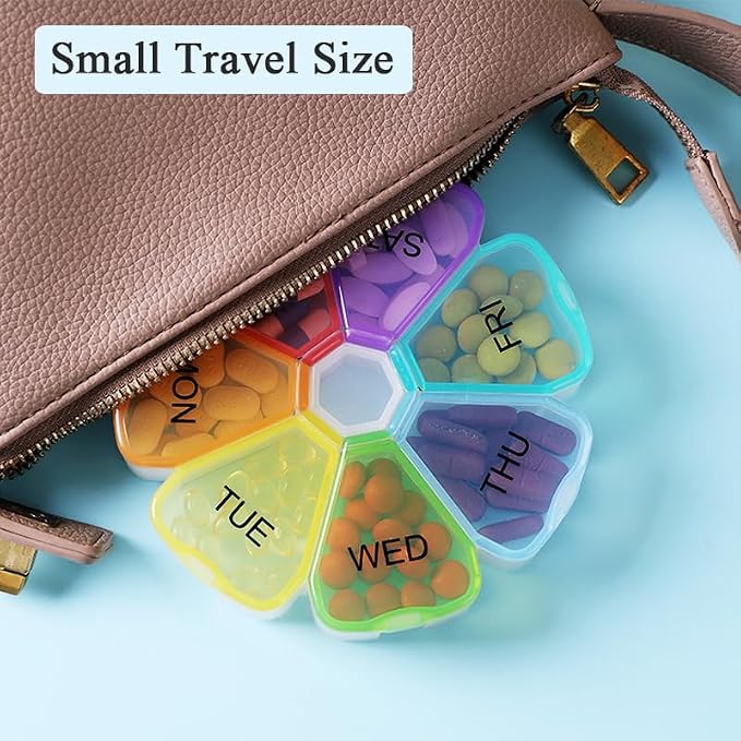 Weekly Pill Organizer, Travel 7 Day Daily Pill Meds Case Reminder | Large Compartment Vitamin Dispenser Box to Hold Cod Liver Oil, DHA, Supplements and Medication, Arthritis Friendly, BPA Free