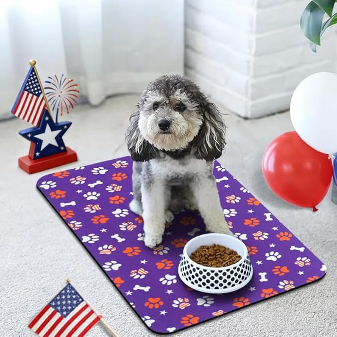 4th of July Dog Food Mats for Floors Waterproof, Cat Water Bowl Mats Pet Feeding Absorbent Placemats 16 * 24 inch