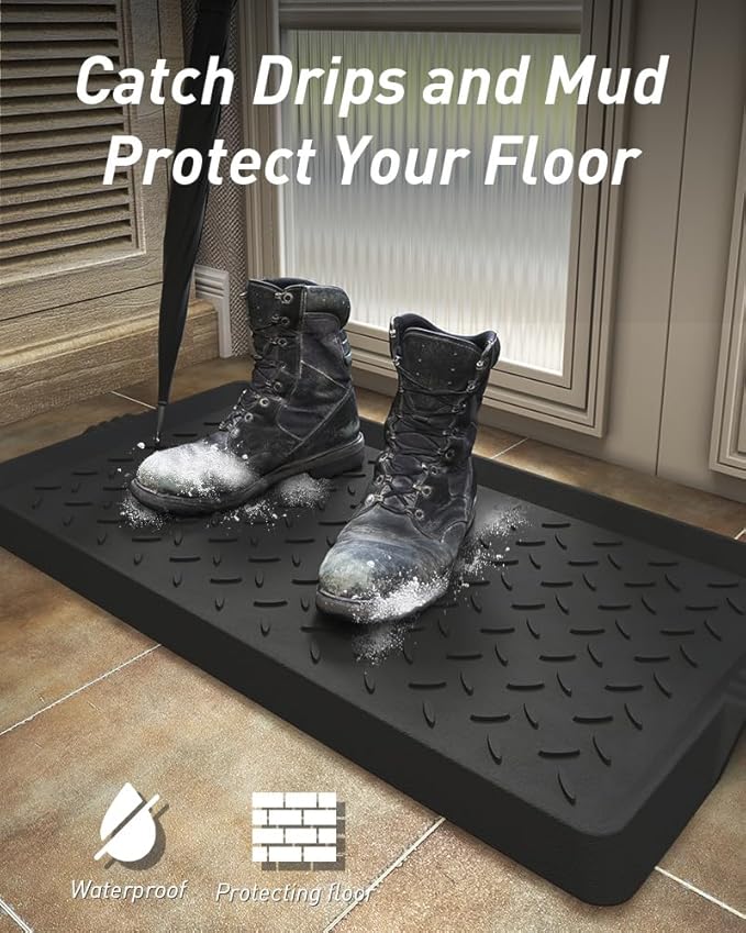SUPENUIN 2PC Boot-Tray Heavy Duty Rubber Mat with Lip Waterproof Shoe Mat Tray for Entryway Indoor Outdoor Multi Use Catch All Trays Entryway Shoe Cleaning Boot Storage 16x27.5 Inches