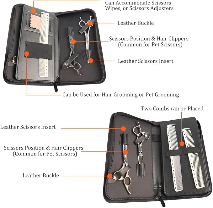 Scissor Pouch Bag Salon Scissors Storage Case Holder for Hairdressers, Barber Pouch Cases Comb Scissor Holder Holster Bag for Salon Hair Stylist and Pet, PU Leather (V-009-SC-Pink)