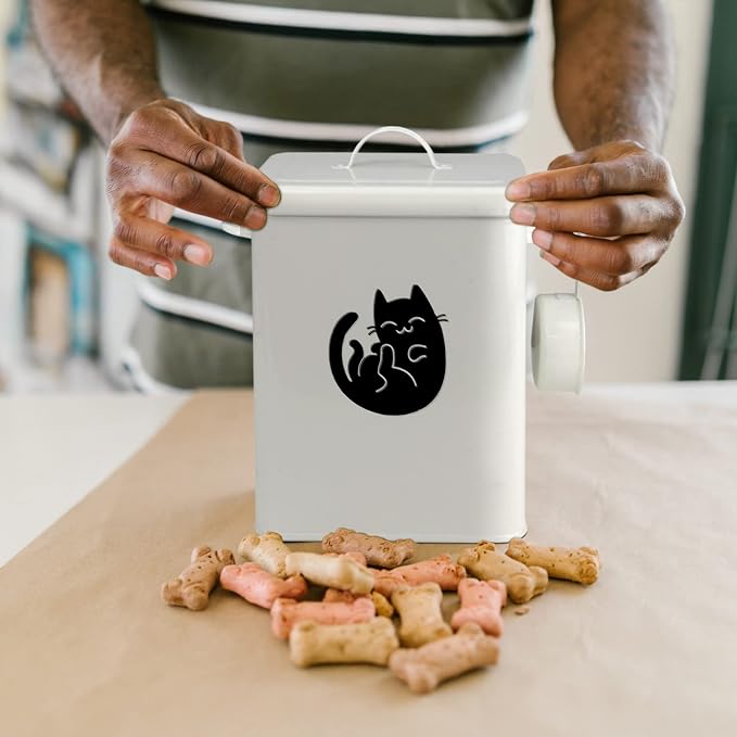 Dog and Cat Food Storage Container, Farmhouse Pet Food Storage Containers with Lid and Dry Food Scoop, etal Cat Food Bin with Measuring Cup, Cat Food Can Covers Lids and Spoons, Cat Mouse Toys(#1)