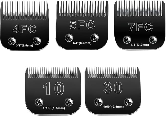 Audoc 10 Blades Dog Grooming Blades Compatible with Andis/Oster A5/Wahl KM-10 Series Dog Clippers,Detachable Clipper Replacement Blade,Black (5PCS Black-#10+30+4FC+5FC+7FC)