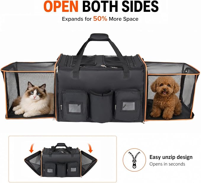 Expandable Pet Carrier with Wheels, 3-in-1 Rolling Dog and Cat Travel Crate, Padded Handle Telescoping Mesh Luggage Bag for Road Trip Vet Visits