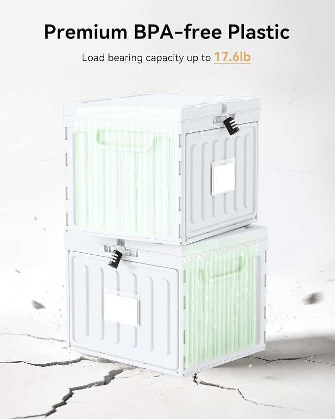 Oterri Lockable Plastic File Box with Lid for Letter-Size | Hanging File Folders Not Included. White, Large 1-Pack. Home, Office, Classroom, Dorm, Tax, Under Bed, Filing Cabinet.