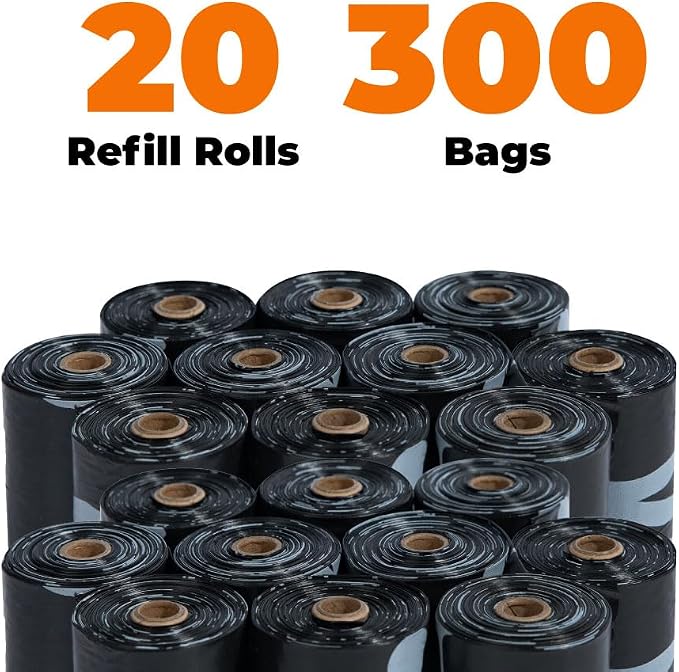 Best Pet Supplies GRS Poop Bags for Dogs - Black, 300 Count, Unscented | Unscented, 50% Post-Consumer Recycled Plastic, Leak-proof, Easy-Tear perforations, Thick Bags, Fits Standard Holders