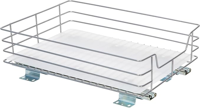 Household Essentials Brushed Steel Pull-Out Pantry Basket with Plastic Liner, Silver