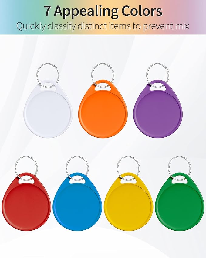 Uniclife 1.5 Inch Colorful Key Tags for Labeling Writable Round Plastic Key Chain Tags with Split Rings Sturdy Item Identifiers in 7 Assorted Colors, 100 Pack