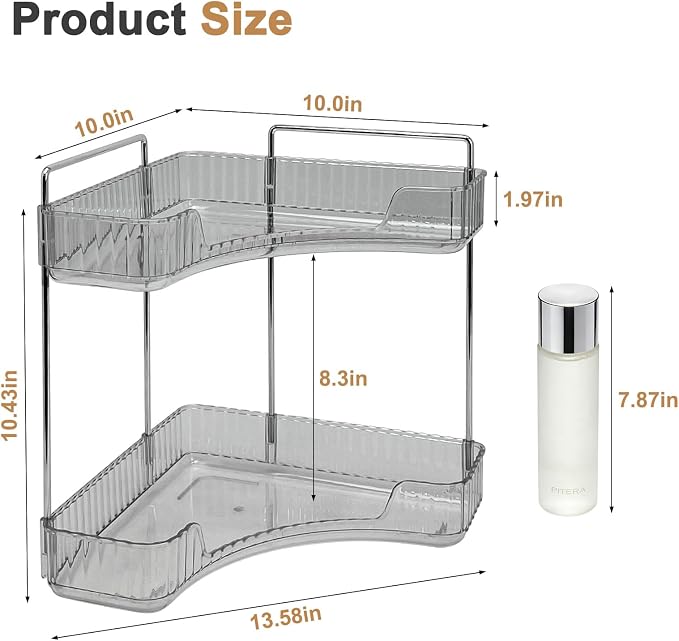 Corner Bathroom Counter Organizer, Vanity Organizer - Countertop Corner Shelf for Makeup Storage,Spice Racks for Kitchen Corner (Gray, 2-Tier)