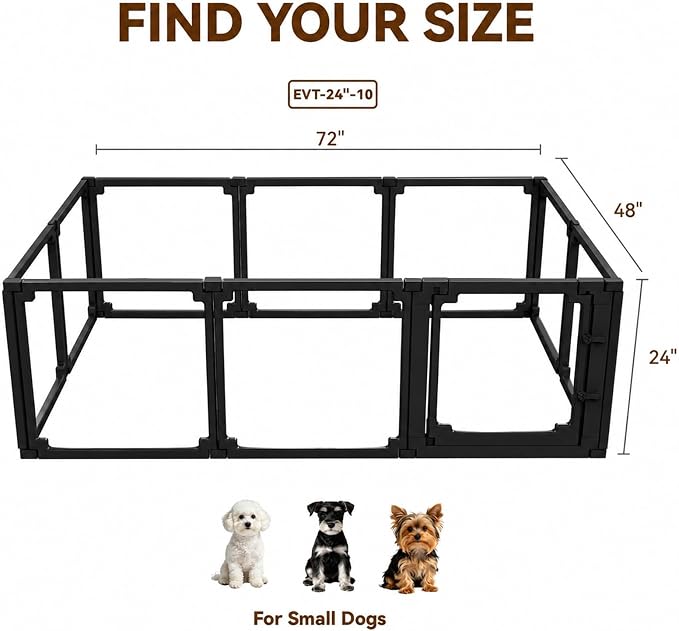 FlexiSpace Adjustable Clear Dog Play Pen, Expandable & Stackable Acrylic Dog Playpen, ONLY Dog Play Pen Indoors Grow with Your Pet Puppy Playpen (Black, 24", 10 Panels)