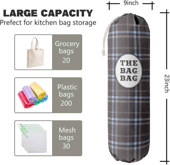 Classic Buffalo Check Plaid Grocery Bags Holder Organizer, Wall Mount Plastic Bags Storage Container Dispenser, Kitchen Housewarming Gift For Women, Family, Friends, Grandma, Mom (A-21)