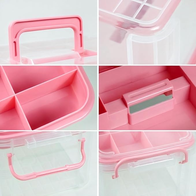 HEY FOLY Set of 2 Pink Medicine Organizer Storage Box with Tray, 15qt+5qt Plastic First Aid Box Empty, Thickened Medicine Container Chest, Multipurpose Medical Case with Labels, Clear Medicine Caddy
